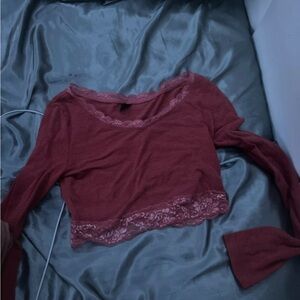 orange lace v neck crop top longsleeve